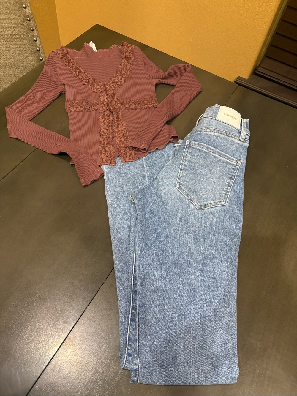 Size 0 Express jeans/Cotton On Top Size S